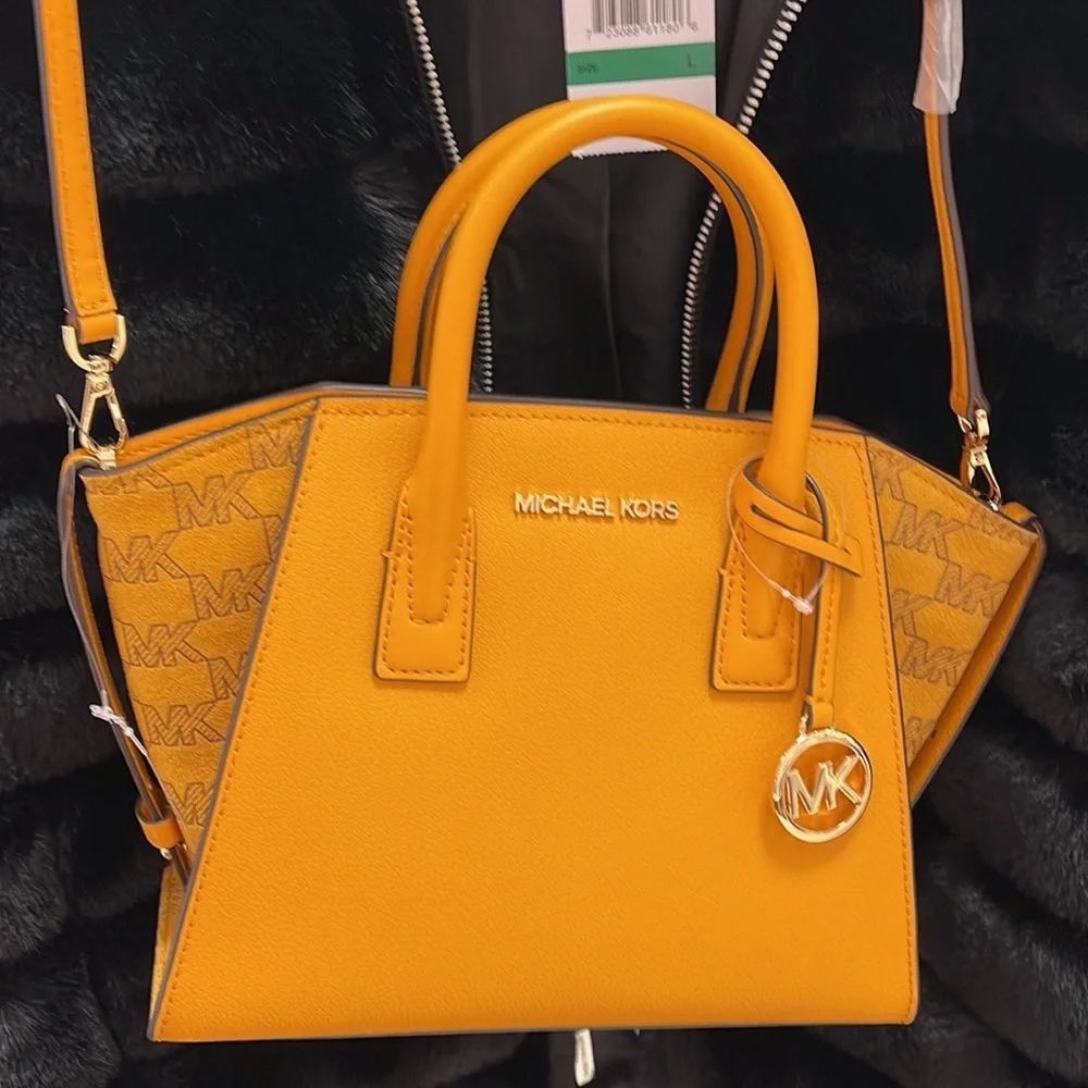 Michael Kors Avril Small Signature PVC Top Zip Satchel Crossbody Bag Honeycomb